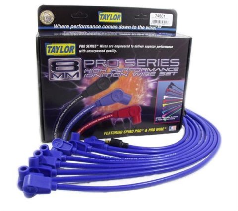 Taylor Spiro-Pro Spark Plug Wire Sets 74601 Wires, Spiro-Pro, 8mm, Blue, 90 Degree Boots, Chevy, GMC, Small Block, V8, Set