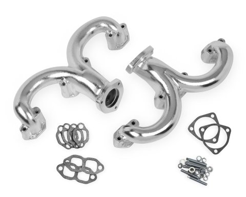 Flowtech Rams Horn Exhaust Manifolds 11704-2FLT Manifolds, Horn, Cast Iron, Chrome, Chevy, Small Block, Pair