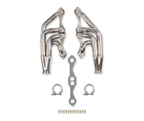 Flowtech Headers 11570FLT Headers, Turbo, Up and Forward, 304 Stainless Steel, Polished, 1.750 in. Primary, 2.50 in. V-Band Collector, Chevrolet, Small Block Gen I, Pair