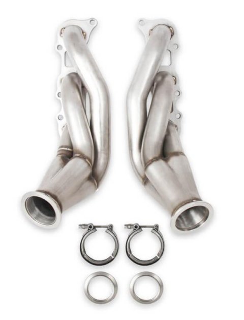Flowtech Coyote Turbo Headers 12152FLT Headers, Forward Facing Turbo, V-Band Flanges, 304 Stainless Steel, Natural, Ford, Modular V8, Coyote, Pair