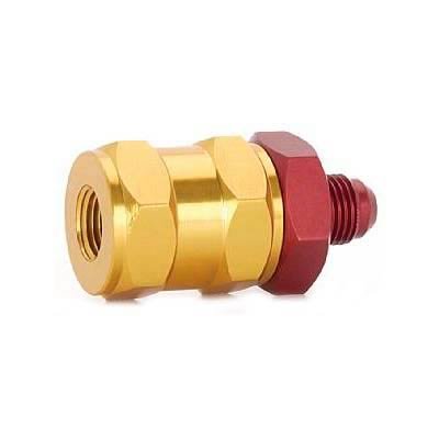 Jaz Products Fuel Cell External Tip Over Valves 834-206-06 Valve, External, Aluminum, Red/Gold Anodized, Female -6 AN to Male -6 AN, Each