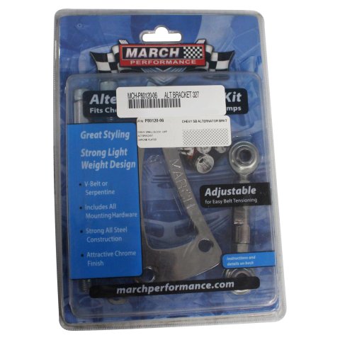 March Performance Alternator Brackets P80120-06 Bracket, Alternator, Steel, Chrome, Passenger Side, Mid-Mount, Chevy, Long Pump, Kit