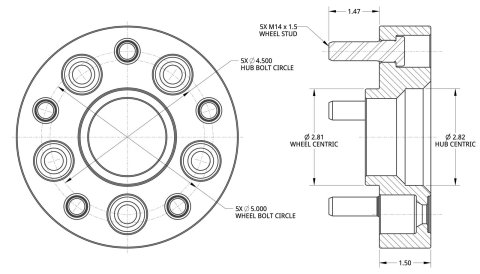 Spidertrax Off-Road Wheel Adapters WHS035 Adapters, Billet Aluminum, Blue Anodized, 1.5 in. Thick, 5 x 4.50 in. to 5 x 5 in. Bolt Pattern, Jeep, Pair