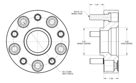 Spidertrax Off-Road Wheel Adapters WHS030 Adapters, Jeep 5 x 5 in. to Jeep JL 5 x 5 in. Conversion, Billet Aluminum, Blue Anodized, Pair