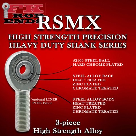 FK RSMX Series Rod Ends RSMX8T End, Series, 5/8 in.-18, Male Threads, 3-piece, Alloy Steel, 0.500 in. Bore, Each