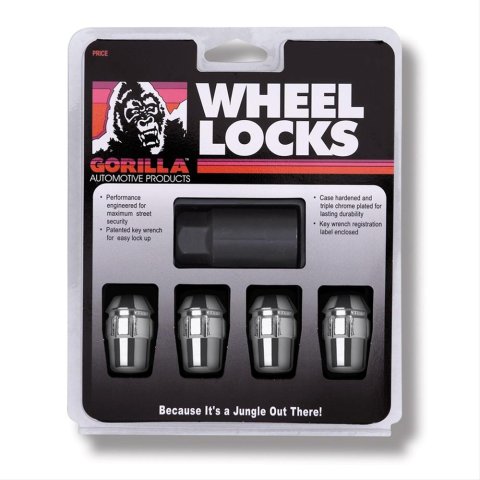 Gorilla Wheel Locks 71631N Lug Nuts, Conical Seat, 12mm x 1.50 RH, Closed End, Locking, Chrome Plated Steel, Set of 4