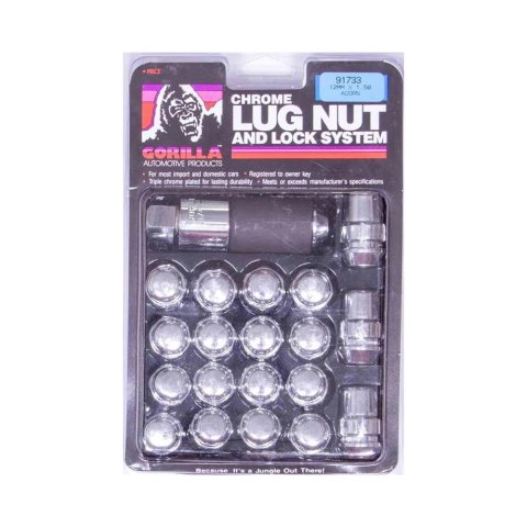 Gorilla Wheel Installation Kits 000000000000091783 Lug Nuts, Conical Seat, Bulge, 1/2 in. x 20 RH, Closed End, Standard, Locking, Chrome Plated Steel, Set of 20