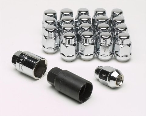 Gorilla Wheel Installation Kits 000000000000091783 Lug Nuts, Conical Seat, Bulge, 1/2 in. x 20 RH, Closed End, Standard, Locking, Chrome Plated Steel, Set of 20