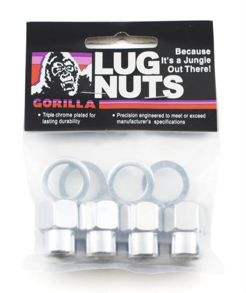 Gorilla Lug Nuts 73087SMB Nuts, 1/2 in.-20 RH, Shank, 0.69 Shank Diameter, 0.55 Shank Length, Open Ended, Chrome, Set of 4