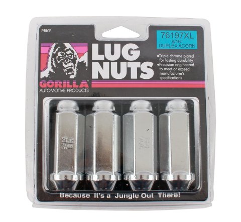 Gorilla Lug Nuts 76197XL Nuts, Conical Seat, Bulge, 9/16 in. x 18 RH, Closed End, Chrome Plated Steel, Set of 4