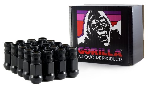 Gorilla Race Lug Nuts 45038BC-20 Nuts, Race, Conical Seat, Bulge, 12mm x 1.50 RH, Open End, Black Chrome Steel, Set of 20