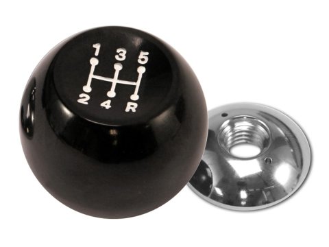 Drake Shift Knobs for 1985-1993 MUSTANG - E5ZZ-7213-T5 Transmission Shifter Knob, Round, Plastic, Black, 5 Speed, Thread On M12 x 1.75mm, Ford, Each