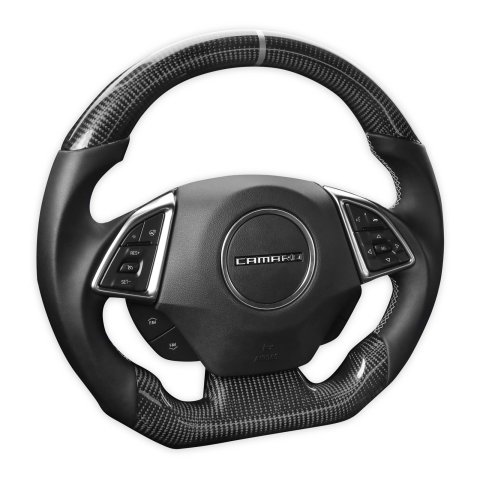 Drake Steering Wheels CA950-13 Wheel, Carbon-Fiber, Black, Flat Bottom, Silver Stitching, Reuse Airbag and Factory Controls, Chevy, Camaro, Each