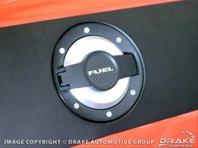 Drake Fuel Doors for 2008-2022 CHALLENGER - MO-210001 Door, Round, Billet Aluminum, Silver Door with Black Accents, Dodge, Each