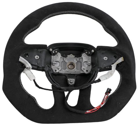 Drake Steering Wheels for 2015-2022 CHALLENGER, CHARGER - CH950-20 Wheel, Alcantara, 3 Spoke, Flat Bottom, Silver Stitching, Heated, Reuse Airbag and Factory Controls, Black, Dodge, Each