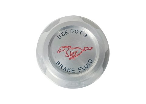 Drake Brake Master Cylinder Caps for 2015-2021 MUSTANG - FR3Z-2162-BL Cap, Cylinder, Pony Logo, Aluminum, Brushed, Ford, Each