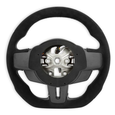 Drake Steering Wheels MU950-10 Wheel, Alcantara, 3 Spoke, Flat Bottom, Silver Stitching, Reuse Airbag and Factory Controls, Black, Ford, Each