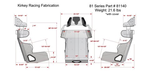 Kirkey 81 Series Aluminum Road Race Seat and Cover Kits 81140KIT Bucket Seats, Kits, 20 degree Layback, Black Tweed Cover, 31.250 in. Height, 14.00 in. Hip Width, Each