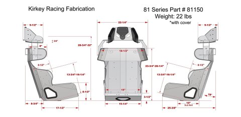 Kirkey 81 Series Aluminum Road Race Seat and Cover Kits 81150KIT Bucket Seats, Kits, 20 degree Layback, Black Tweed Cover, 32 in. Height, 15 in. Hip Width, Each