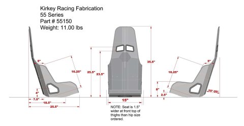 Kirkey 55 Series Aluminum Pro Street Drag Seats 55150 Seat, Drag, Highback Bucket, 18 degree Layback, Aluminum, Natural, 15.00 in. Width, Each