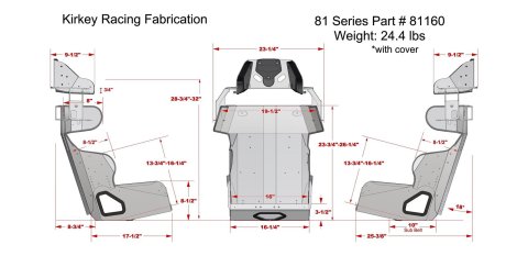 Kirkey 81 Series Aluminum Road Race Seat and Cover Kits 81160KIT Bucket Seats, Kits, 20 degree Layback, Black Tweed Cover, 32 in. Height, 16 in. Hip Width, Each