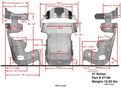 Kirkey 37 Series 600 Micro Sprint Aluminum Seat and Cover Kits 37140KIT Bucket Seats, Kits, 10 degree Layback, Black Tweed Cover, 30.000 in. Height, Front, Each