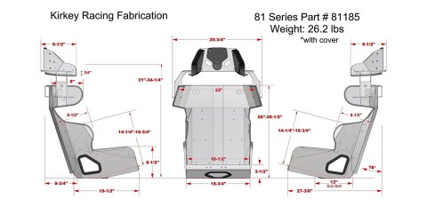 Kirkey 81 Series Aluminum Road Race Seat and Cover Kits 81185KIT Bucket Seats, Kits, 20 degree Layback, Black Tweed Cover, 34.250 in. Height, 18.50 in. Hip Width, Each