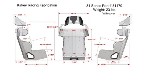 Kirkey 81 Series Aluminum Road Race Seat and Cover Kits 81170KIT Bucket Seats, Kits, 20 degree Layback, Black Tweed Cover, 32.750 in. Height, 17 in. Hip Width, Each