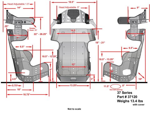 Kirkey 37 Series 600 Micro Sprint Aluminum Seat and Cover Kits 37120KIT Bucket Seats, Kits, 10 degree Layback, Black Tweed Cover, 26.250 in. Height, Front, Each