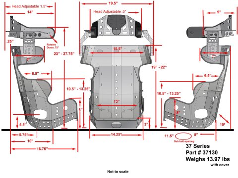 Kirkey 37 Series 600 Micro Sprint Aluminum Seat and Cover Kits 37130KIT Bucket Seats, Kits, 10 degree Layback, Black Tweed Cover, 27.750 in. Height, Front, Each