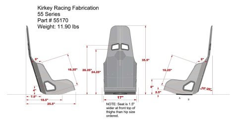 Kirkey 55 Series Aluminum Pro Street Drag Seats 55170 Seat, Drag, Highback Bucket, 18 degree Layback, Aluminum, Natural, 17.00 in. Width, Each