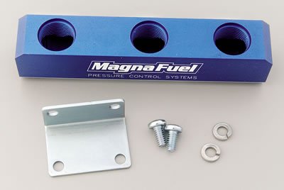 MagnaFuel Fuel Logs MP-7600-03 Block, Log-Type, Billet Aluminum, Blue Anodized, -10 AN Female Inlet, Triple -10 AN Female Outlets, Each