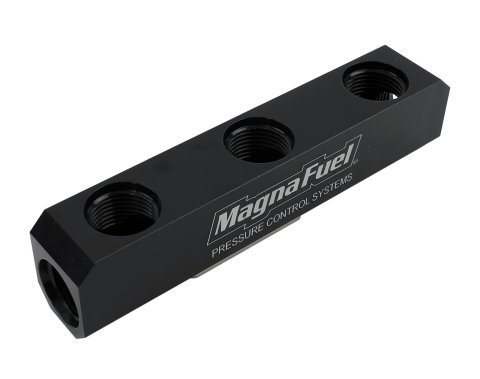 MagnaFuel Fuel Logs MP-7600-03-BLK Distribution Blocks, Logs, Rectangle, Billet Aluminum, Black, Two -10 AN Female Threads Inlet, Three -10 AN Female Threads Outlet, Each