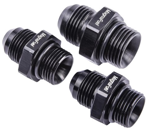 MagnaFuel Pressure Control Unit Fitting Kits MP-3609-BLK Fittings, Fuel Regulator, MP-9833 Regulator Kits, One -10 AN Inlet and Two -8 AN Outlet Fittings, Black, Kit