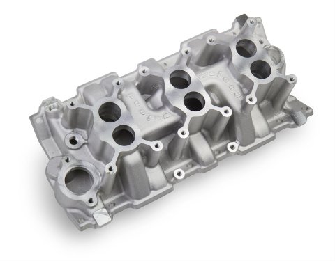 Weiand Street Warrior Intake Manifolds 7550 Manifolds, Carbureted, Warrior, Standard Deck, Dual-plane, 3 Carb Capacity, Aluminum, Natural, 2-barrel, Chevy, Small Block, Each