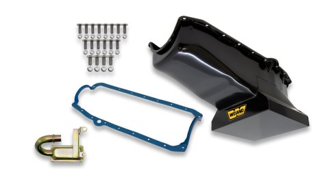 Weiand Oil Pan Packages 5000WND Pan, Wet, Rear Sump, 7.00 qts., Steel, Black, 8.25 in. Depth, Pickup, Chevy, Small Block, Kit