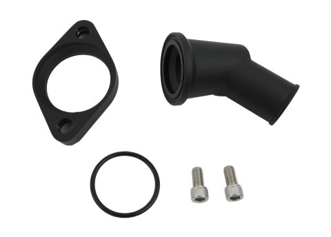 Weiand Aluminum Water Necks 6252 Neck, Aluminum, Black Powdercoated, 45 Degree, Chevy, Big/Small Block, Each