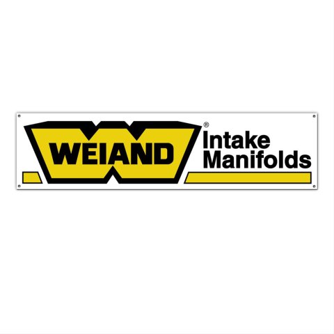 Weiand Banners 36-270 Banner, Intake Manifolds Logo, White, Nylon, 96 in. Length x 24 in. Width, Each