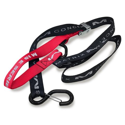 Matrix Concepts E-Series Tie-Down Straps E1-302 Straps, E-Series, 400 lbs. Working Load, Cambuckle, Black/Red, Logo, 1.50 in. Width, 70.00 in. Length, Pair