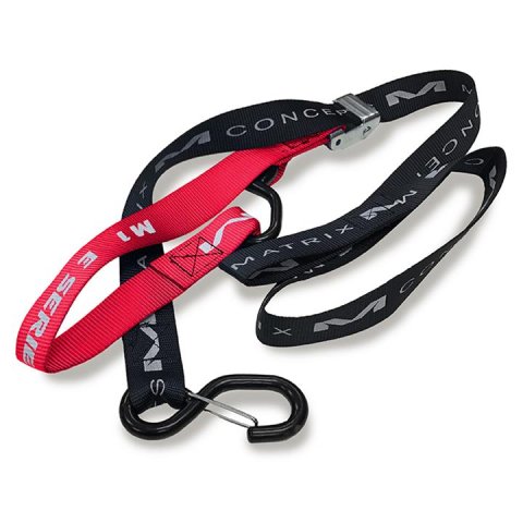 Matrix Concepts E-Series Tie-Down Straps E1-102 Straps, E-Series, 400 lbs. Working Load, Cambuckle, Black/Red, Logo, 1.00 in. Width, 70.00 in. Length, Pair