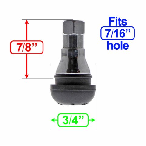 Rocket Racing Chrome Tire Valve Stems C504S Stem, Pull-Through, Short, Rubber, Plated, Steel, Each