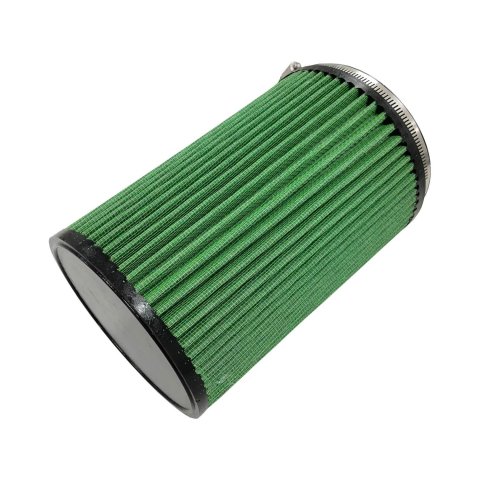 Green Filter High Performance Universal Air Filters 2384 Filter, Conical Flanged, Woven Cotton, Green, 5.00 in. Inlet Flange Diameter, 9.00 in. Length, Each