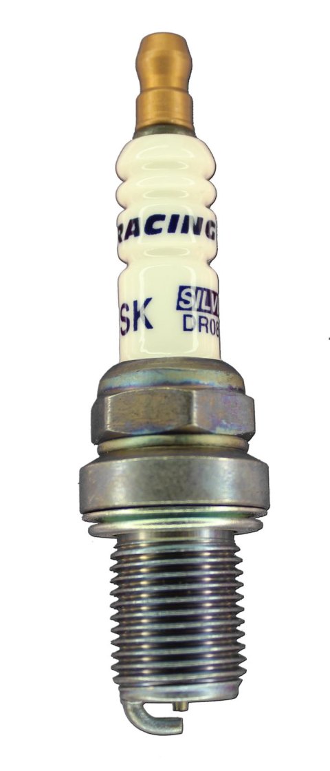 Brisk Silver Racing Spark Plugs DR08S Plugs, Racing, Silver, 14mm Thread Size, 19mm Reach, Gasket Seat, 8 Heat Range, Resistor, Each