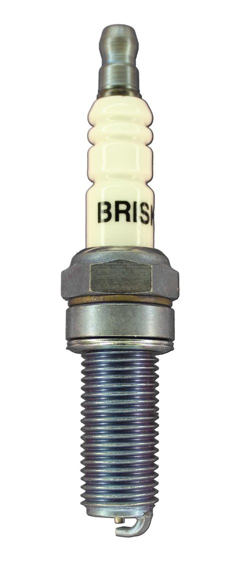 Brisk Silver Racing Spark Plugs ER10S Plug, Silver, 14mm Threads, 26.5mm Reach, Gasket Seat, Each