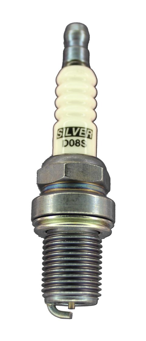 Brisk Silver Racing Spark Plugs D08S Plugs, Racing, Silver, 14mm Thread Size, 19mm Reach, Gasket Seat, 8 Heat Range, Each