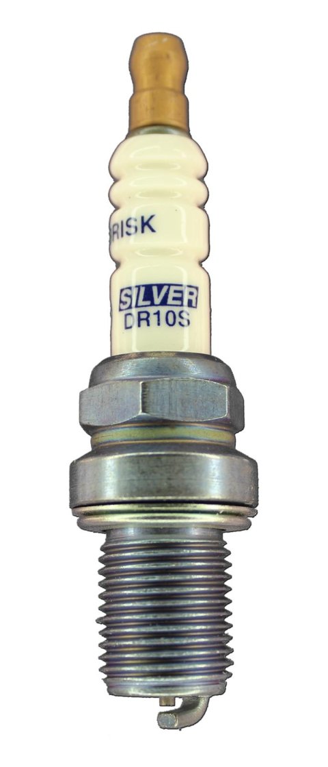 Brisk Silver Racing Spark Plugs DR10S Plugs, Racing, Silver, 14mm Thread Size, 19mm Reach, Gasket Seat, 10 Heat Range, Resistor, Each