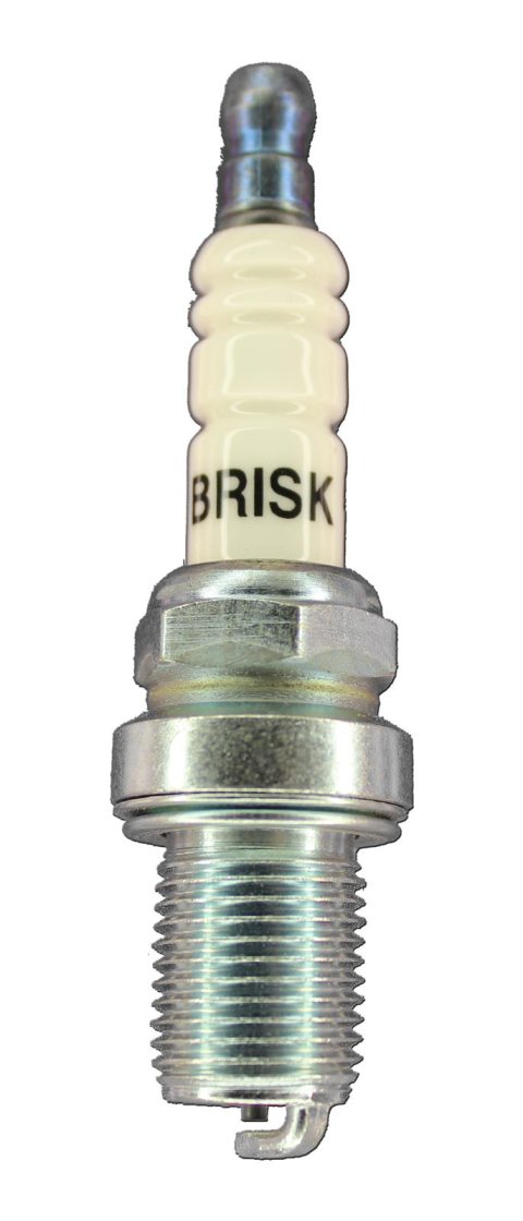 Brisk Silver Racing Spark Plugs DR12S Plugs, Racing, Silver, 14mm Thread Size, 19mm Reach, Gasket Seat, 12 Heat Range, Resistor, Each