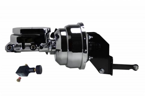 LEED Brakes Master Cylinder and Brake Booster Combos A9F05 8 in. Booster, Chrome, Firewall Mount, Dual Bowl Cylinder, Aluminum, Chrome, Adjustable Proportioning Valve, Disc/Drum or Disc/Disc, Kit