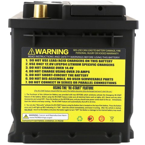 2,000 CCA Antigravity Battery Lithium Car with Re-Start AG-H7-80-RS BCI Group H7/Group 94R Batteries, Batteries Batteries Re-Start, H7/94R, 12 Volt, Top Terminals, 2000 Amps, Each