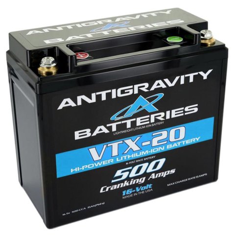 Antigravity Batteries Special Voltage VTX-20 Lithium AG-VTX-20-L Batteries, Battery, Starting, 16 V, 500 Cold Cranking Amps, Top Terminals, Negative Terminal Is On the Left Side, Each